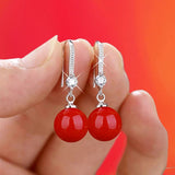 Purpdrank - Exquisite Fashion Silver Color Water Imitation Pearls Drop Earrings for Women Shiny Red Green Round Imitation Pearls Earrings
