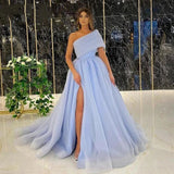 One Shoulder Prom Dresses Formal Dresses High Side Slit Tulle A-Line Polychrome Custom For Women Evening Party Dress Vestidos