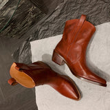 Purpdrank - 2023 New Winter Chelsea Boots for Woman Genuine Leather Pointy Toe Wedge Heel Ankle Boots Simple Comfortable Cowboy Boots Female