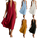 Purpdrank  Women's Halter Neck Deep V Maxi Dress Sleeveless Loose Flowy Long Dress With Pockets Casual Beach Cover Up Dress For Vacation