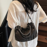 Purpdrank   Fashion Washed Denim Tote Bag Women Simple Large Capacity Shoulder Bag Ladies Daily Casual Versatile Handheld Crossbody Bag