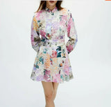 Purpdrank  Beach Wear High Waist Loose Vestidos Boho Floral Print Summer Dress for Women Vintage O-neck Long Sleeve Dresses