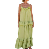 Purpdrank  Beach Dresses y2k Women Solid Color Spaghetti Strap Sleeveless Swing Tiered Ruffled Long Dress Vacation Party Dresses