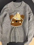 Purpdrank  Gentle Kawaii Clothes Sweaters Women Cute 3D Hat Bear Knitted Sweater 2025 Autumn New O Neck Pullover Fashion Pulls