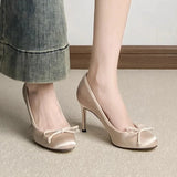 Purpdrank  Luxury Brand High Heels Women Satin Bow Round Toe Mary Jane Shoe Fashion Shallow Designer Pumps Elegant Dress Shoe Zapatos Mujer