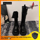 Purpdrank  Fashion Women Black Block High Heels Long Boots New Winter Warm Knee High Boots Soft Leather Thigh High Boots Shoes