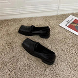 Purpdrank  Women Shoes Autumn Square Toe Oxfords British Style Loafers With Fur All-Match Slip-on Fall Leather Preppy New Slip On Fabric