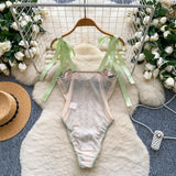 Purpdrank  Pure Desire Girl Sle Strap Onesie Women Summer Knot Lace Waist Slimming Sexy Beautiful Base Top Trendy High Waist orts