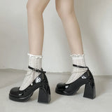 Purpdrank - Vintage High Heels Mary Jane Shoes for Women 2023 Patent Leather Platform Pumps Woman Pearls Chain Thick-Heeled Shoes Female