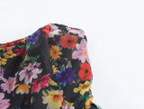 Purpdrank  Sexy Women Black Flower Print Organza Strapless Dress Hem Ruched Swing BUD Party Skater Mini Short Robe