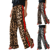 Purpdrank  Fashionable Leopard Print Women's Pants Spring New Product 2025 Splicing Loose Wide Leg Flared Pants Casual Long Pants For Women