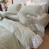 Purpdrank  Vintage French Carved Velvet Lace Ruffles Soft Warm Winter Bedding Set Duvet Cover Flat/Fitted Bed Sheet Pillowcases 4Pcs