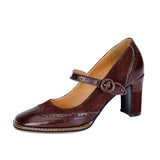 Purpdrank  New Spring Autumn Retro Mary Janes Shoes Woman Fashion Fretwork Bullock Women's Pumps Casual Shallow Shoes Heels for Women