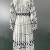 Purpdrank  Spring Women Vintage Long Dress Print Sashes Lantern Long sleeve Dresses Female Summer Elegant Fashion Office Lady Clothes