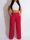 Purpdrank  Women Casual Loose Straight Pants High Waisted Button Wide Leg Trousers Pleated Long Culottes Pants Elastic Trouser with Pockets