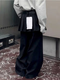 Purpdrank  Black fart curtain pleated skirt fake two pieces pants women autumn and winter design sense retro layered wide leg pants