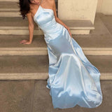 Purpdrank   Casual Halter Hollow Slim Wedding Dress Fashion Backless Summer Long Dresses Satin Off Shoulder High Waist Formal Occasion Dress