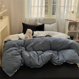 Purpdrank  Bed Linen Bedding Set Solid Color Stripes Printing Washed Cotton Bedroom Decor Duvet Cover Pillowcase Bedspread Four Piece Sets