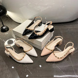 Purpdrank  Fashion New Style Studded Pointed Toe Flats Leather Open Toe Sandals Women's Sandals Women's Flats  Shoes