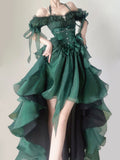 Purpdrank - Green Flower Wedding Dress Cos Lolita Dress Op Dress Lolita Heavy Industry Trail Puffy Princess Dress, Lolita Cosplay