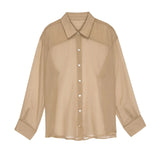Purpdrank  Women's Casual Daily Commuting  Shirt Tops See-through Chiffon Comfortable Lapel Long Sleeve Shirt Tops