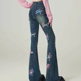 Purpdrank  Graphic With Print Flare Trousers Pattern Womens Flared Jeans High Waist Shot Fitted Trend 2025 Unique R Z Denim Pants for Women