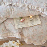 Purpdrank  Vintage French Country Rustic Style Floral Bedding Set 100% Cotton Double Layer Crinkle Yarn Duvet Cover Bed Sheet Pillowcases