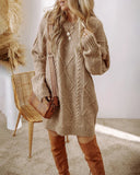 Purpdrank  Casual Loose Fit Cable Knit Pullover Mini Dress Round Neck Long Sleeve Sweater Dress Winter