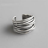 Purpdrank - Punk Geometric Irregular Liquid Lava Waterdrop Shaped Open Rings For Women Vintage Silver Color Metal Rings Personality Jewelry