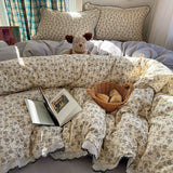 Purpdrank   Korean Pure Cotton Floral Bedding Set Luxury Skin-Friendly Quilt Cover Kit with Fitted Sheet Four Seasons Soft Lace Bedclothes
