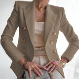 Purpdrank  Women's Autumn Blazers New Solid Fashion Casual Suit Short Jacket Golden Button Lady Suit Comfortable Commuting Long-sleeved Top