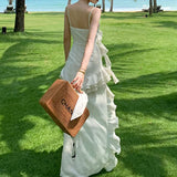 Purpdrank  Apricot Ruffles Dress Women Sexy Summer Spaghetti Strapped Evening Dresses Ladies Asymmetry Elegance Party Vestidos