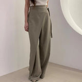 Purpdrank  Spring Summer Asymmetrical Women's Wide Leg Pants 2025 New High Waist Solid Side Button Elegant Casual Pants for Women