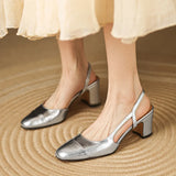 Purpdrank  New Summer Party Genuine Leather Sandals 6cm High Heel Women Shoes Retro Round Toe High Heels Shoes Slingback Office Daily