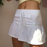 Purpdrank  Sports Style Drawstring Strap Split A-Line Skirts Women Summer T-shaped Pocket Solid Mini Bottoms Y2K Aesthetics 2025