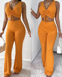 Purpdrank Women's Sexy Ribbed Drawstring Crop Tank Top & Pants Set Temperament Commuting Summer New Fashion Women Skinny Trousers Outfits