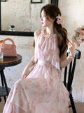 Purpdrank  French Style Sweet Elegant Women Dress Y2k Summer Casual Slim Halterneck Evening Dress Fashion Fairy Chic Vintage Party Outfits