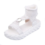 Purpdrank  Sandals Women Braided Geometric Wedge Knitted Elastic Summer Shoes Mesh Flat Sandals Hollow Out Female Sandals Mujer