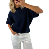 Purpdrank  Women's Spring Autumn Knit Sweaters Half Sleeve O Neck Solid Color Casual Knitwear Loose Pullover Tops