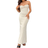 Purpdrank  Women's Clothing Summer Trend Slim Dress Solid Color Cross Off Shoulder Design Knit Versatile Elegant Cocktail Dress