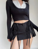 Purpdrank  Summer Y2K Style Cool Girl Asymmetrical Pleated Mini Skirts With Shorts Underwear Lining Front Bow Double Zipper Skirts