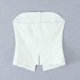 Purpdrank  3 colors Sexy Slash Collar Strapless Corset Center Open Buttons Camisole Tank Top Backless Cropped Women asymmetric Camis Top