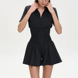 Purpdrank  Summer New Women Outdoor Sport Playsuits Overalls Fashion Stand Collar Short Sleeve Jumpsuits Elegant Slim Solid Zipper Rompers