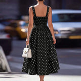 Purpdrank  Elegant Sexy Backless Print Dress Women Square Neck Sleeveless A-Line Dress Casual Summer Swing Bridesmaid Cocktail Prom Dresses