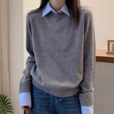 Purpdrank  Ladies Polo Collar Knitted Sweater Autumn Season Overhead Style Slimming Base Layer Top Lazy Fashion Korean Trend