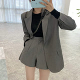 Purpdrank  Korean Chic Women Short Suits Autumn New Blazer + High Waist Wide Leg Shorts 2 Pieces Office Ladies Two Piece Jacket Outfits