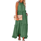 Purpdrank  Ladies' Bohemian Style High Street Summer Large Hem Stacked Long Dress Fashionable Daily Date Sexy Beach Style Pure Color Skirt
