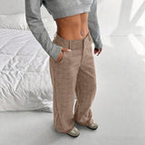 Purpdrank  Women's Formal Casual Pants with Pockets Career Plaid Trousers Spring Autumn New Style Loose Fit Low Waist Long Pants