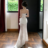 Purpdrank  Stunning Atmosphere Pure Desire Three-Dimensional Flower Strapless Dress Sexy Slim Long Dress