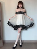 Purpdrank  Retro Polka Dot Mesh Tube Top Dress Women Summer Elegant Vacation Style Backless Slimming Short Skirt French Style High Waist...